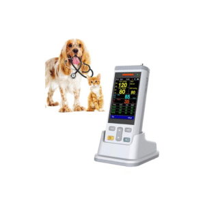 Handheld veterinary vital signs monitor measuring SPO2, NIBP, and temperature